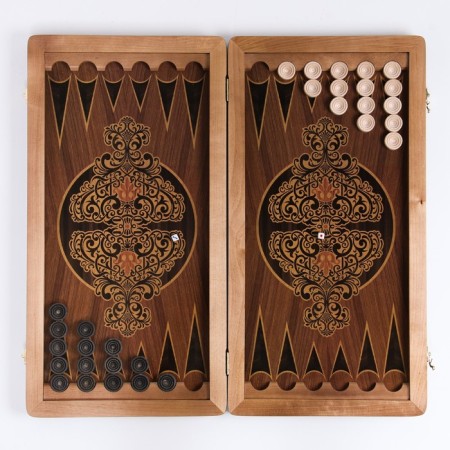 Blacks with a leather insert "crocodile", wooden board 60 x 60 cm, (chip D = 2.7 cm, h = 0.9 cm)-1
