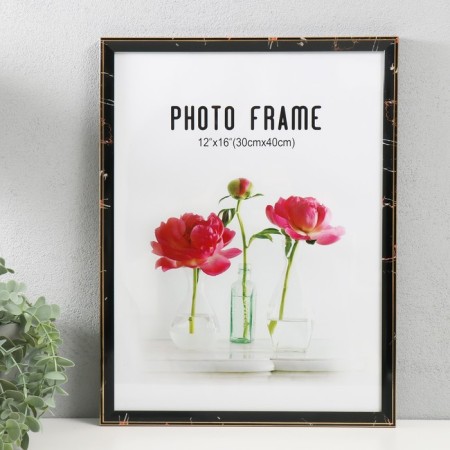 Photo frame plastic 30x40 cm "Black marble with a gold frame" 32x42 cm