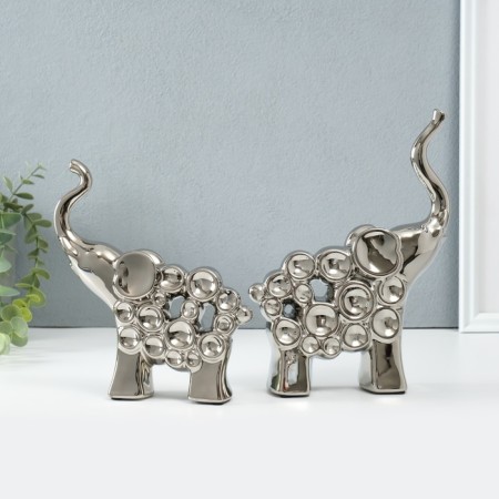 Souvenir ceramics "Two elephants - bubbles" silver set 2 pcs 4x17x18 5x16.5x22 cm-1