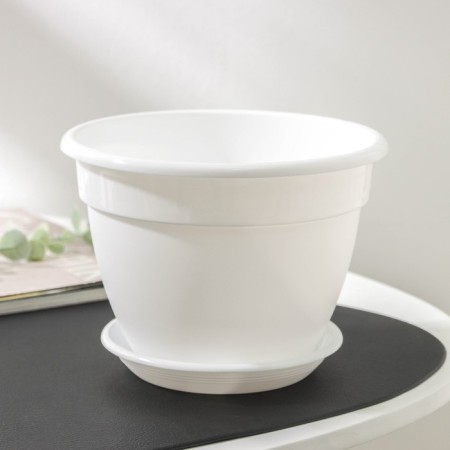 Pot for flowers with a pallet "Antik", 1.6 l, d = 17 cm, white color-1