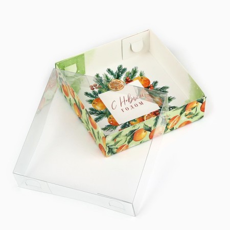 Makarun box “Happy New Year”, tangerines, 12 x 12 x 3 cm, New Year-4