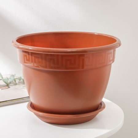 Pot for flowers with a pallet "Antik", 3.6 l, d = 22 cm, terracotta color