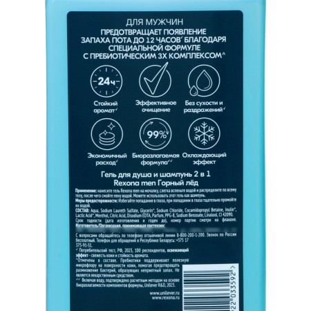 Shower gel and shampoo Rexona Men 2 B1 “Mountain Ice”, 750 ml-2