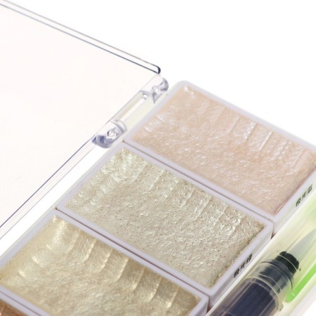 Watercolor paints, pearl, + brush, in a plastic box, 5 colors-5