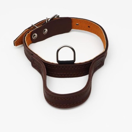 Triple leather collar, with a pen, 57 x 2.5 cm, Osh 35-45 cm, brown
