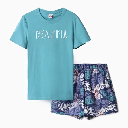 Homemade female set (T -shirt, shorts), turquoise color, size 48-3