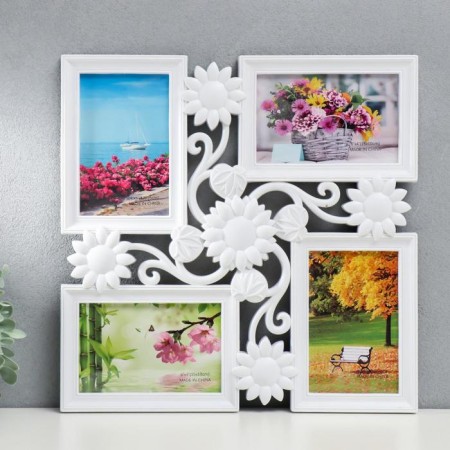 Photo frame plastic in 4 photos 10x15 cm "chamomile" white 35x35x2.5 cm