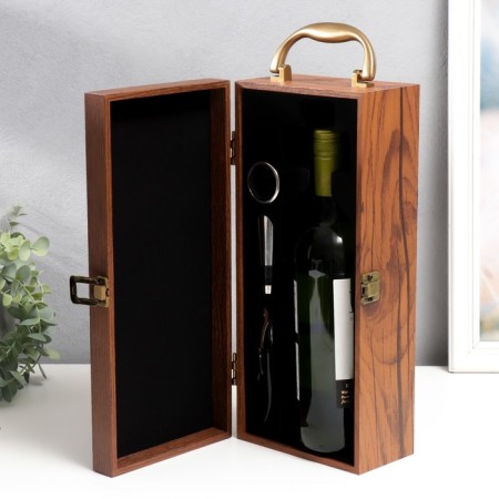 Casket wood, leatherette for a bottle "Grapes" 3 objects 35x11x15.5 cm-5