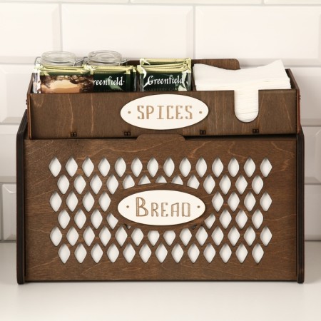 Bread a wooden bread with a stand under the spices "pattern", 35.6 x 20.4 x 24.8 cm, wenge-2