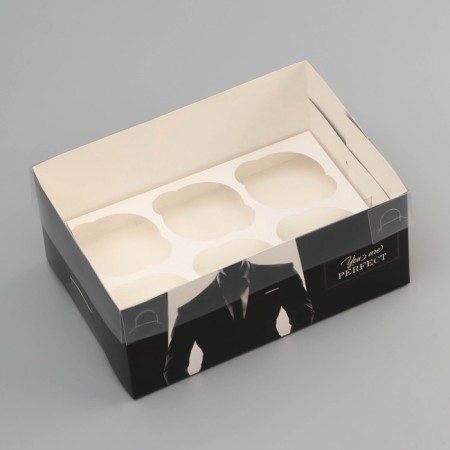 Box for 6 cupcakes with a transparent lid, "Male forar", 23 × 16 × 10 cm, confectionery packaging-2
