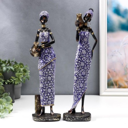 Souvenir Polystone "African Amadi with a jug" Blue Dress with MIXs 33x9x6.5 cm patterns