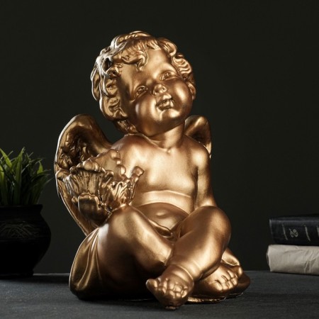 Climb "Angel sitting in his hand" 26x21x30 cm bronze, for a candle d = 6 cm-1
