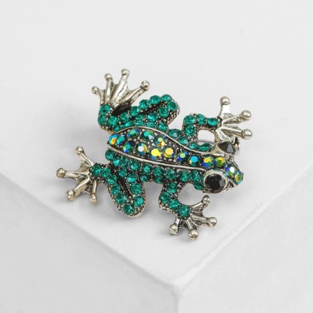 Brooch "Frog", the color is blue-green in black silver
