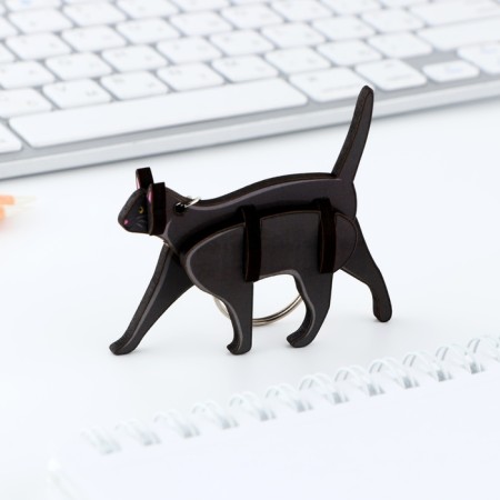 Key keychain wooden designer "Black cat", 6.8 x 5.9 cm-2