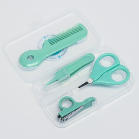 A child’s care set, 5 items (comb, tweezers, scissors, a knipser, saw), green color-2