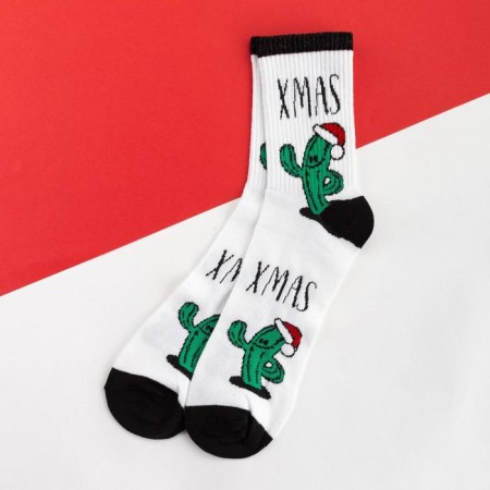 New Year's socks KAFTAN "Cacti" size 41-44 (27-29 cm), white color