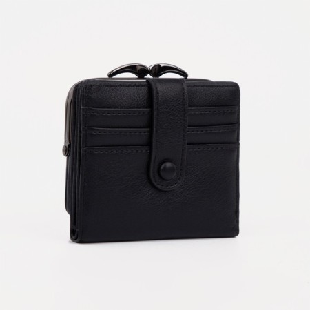 Women's wallet on the button, black color