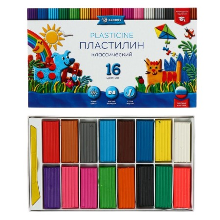 Globus plasticine "Classic", 16 colors, 320 g, recommended by teachers