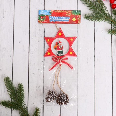 Decoration Christmas tree "Star with cones" Santa Claus with gifts 9x21 cm-1