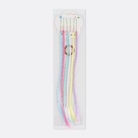 A set of pigtails, on invisible, 32 cm, 6 pigtails, fluorescent, multi -colored-4