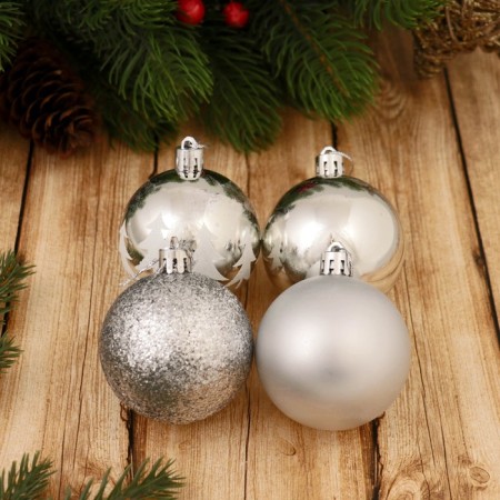 Set of balls plastic D-6 cm, 16 pcs "Graceos" silver