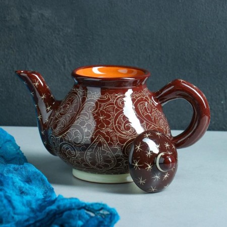 Set of Tea Rishtan Ceramics "Patterns", 9 objects, (kettle 0.8 l, Piales 0.3 l)-9