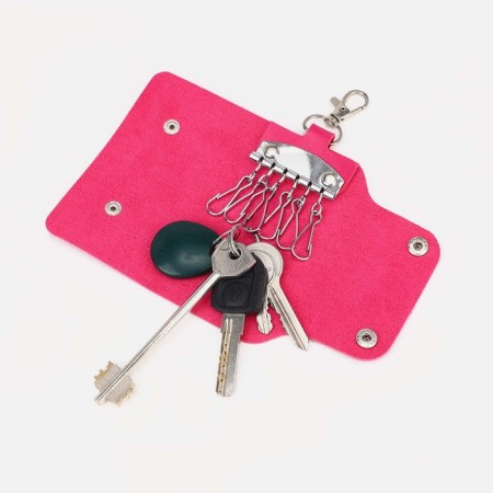Key of buttons, length 11 cm, 7 carabiners, fuchsia color-2