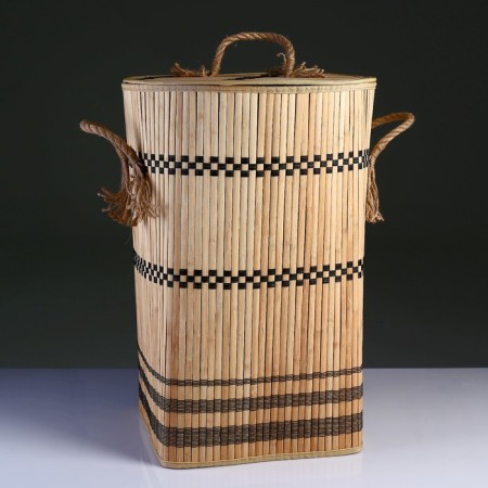 Bellya basket with a lid is folding with handles 39x39 cm H 56 cm, bamboo, jute