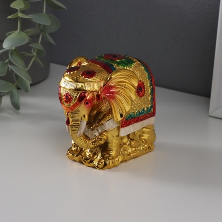 NECK Polystone "Indian elephant on gold ingred" gold 4.6x8.8x8 cm-4