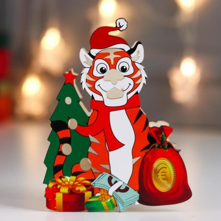 Souvenir Light tree "Tiger in the New Year's cap near the Christmas tree" mix 12x3.2x12.5 cm-1