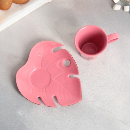 Tea couple ceramic "unique", a mug of 100 ml, a saucer 15x14 cm, pink color-5
