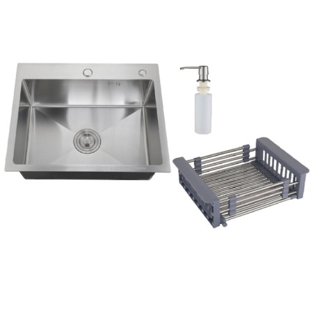 Kitchen sink "RMS" MR-5050, mortise, thickness 3.0 and 1 mm, basket, dispenser, satin