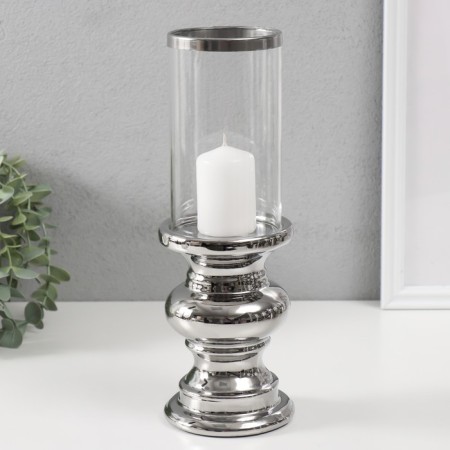Ceramics candlestick, glass per 1 candle "grace" d = 7.5 cm silver 10x10x28.5 cm-3