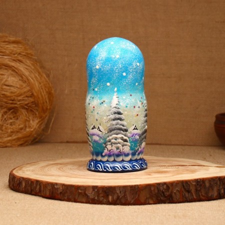 Nesting doll "Winter", Blue, 5 puppet, suite-3