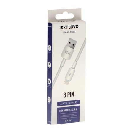 EXPLOYD EX-K-1386, Lightning-USB, 2.4 A, 0.25 m, silicone braid, white-3