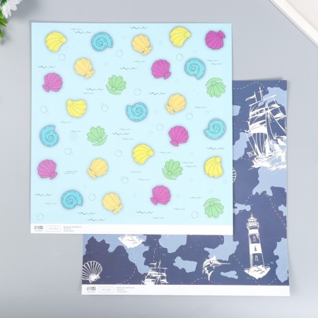 Scrapbooking paper bilateral "sea calls" density 180 g 30.5x32 cm-1