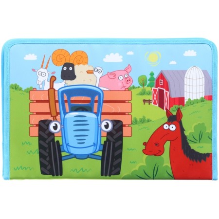 A4 labor folder with a pencil case, on a zipper, textiles, blue tractor-4