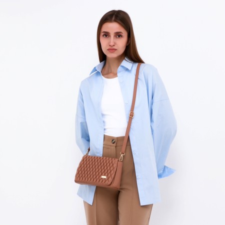 Bag Women's Messenger with a zipper, beige color-7