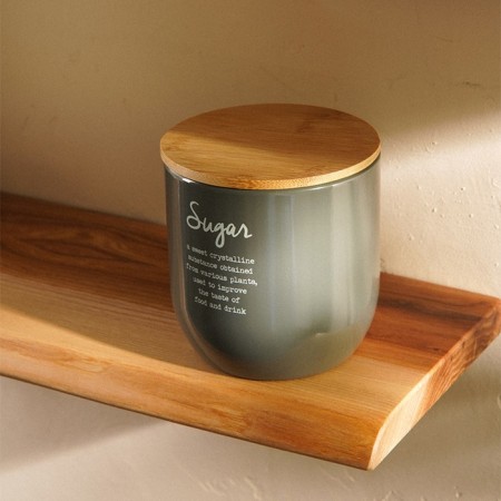 Sugar Bank SL Home, 12 × 12 cm, gray color, with a bamboo lid-1