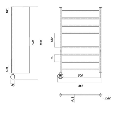 Domoterm electric heated towel rail "Medea" P8, 500x800 mm, left, chrome-3
