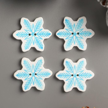 A set of buttons for creativity wood "Blue Snowflake" set of 15 pcs 3.1x2.8 cm-2