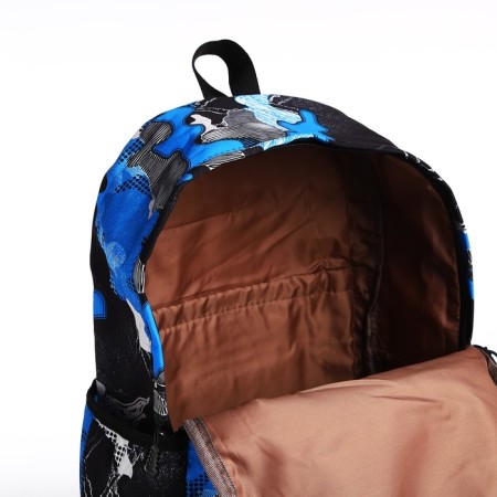Youth backpack from textiles, 3 pockets, blue color-5