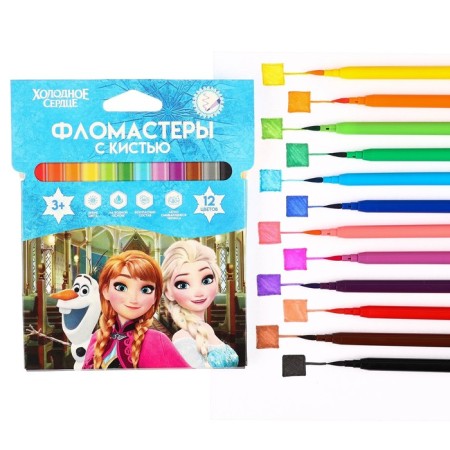 Flomasters with a brush, 12 colors, cold heart-6