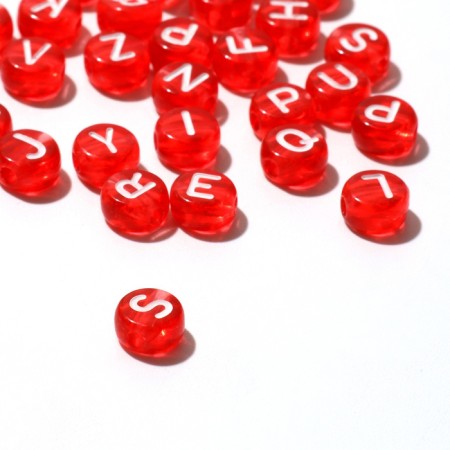 Acrylic bead "English letters" mix, 7 × 4 mm, set 10 g, color transparent red-1