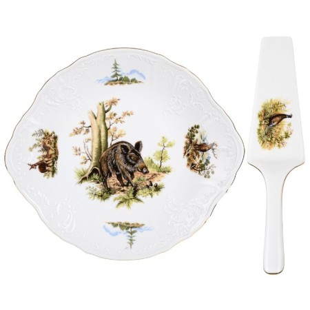 A plate for a cake with a Bernadotte spatula, decor "Hunting Stories", 27 cm