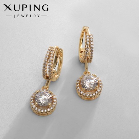 Earrings with rhinestones Xuping radiance, circle, white color in gold