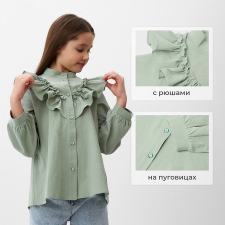 Blouse for girls minku olive color, height 152 cm-12