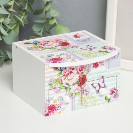Casket wood with a mirror "butterflies and roses" 10.5x10.8x7 cm