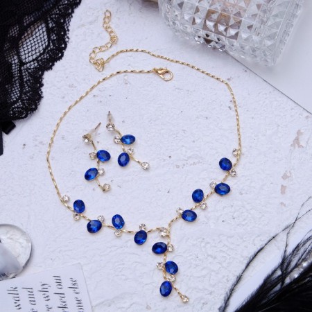 Set 2 objects: earrings, necklace "amazement" flowering, blue-white color in gold, 42 cm-1