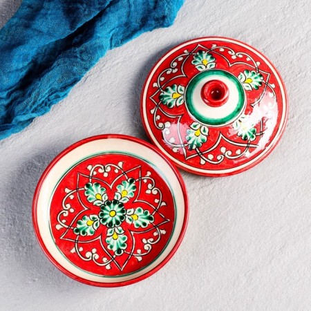 Maslenka Rishtan ceramics "Patterns", 17 cm, red-2